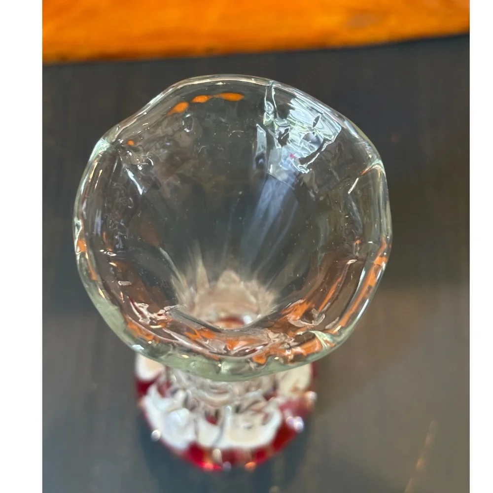 Art Glass Bud Vase Red White Calla Lily Controlled Bubble Paperweight Base